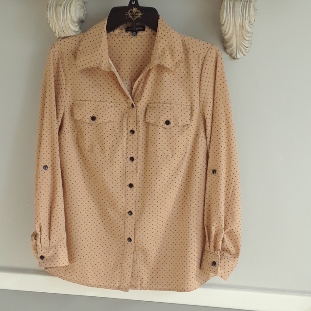 Notations, black and tan, polka dot blouse, size m